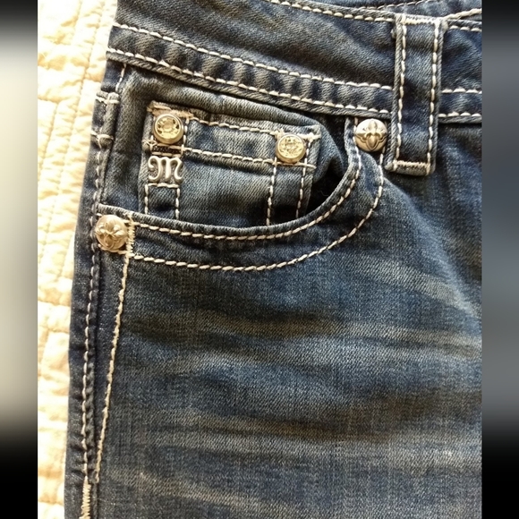 Embroidered Skinny Jeans Embellished w/Bling & Leather Cross - Picture 10 of 11